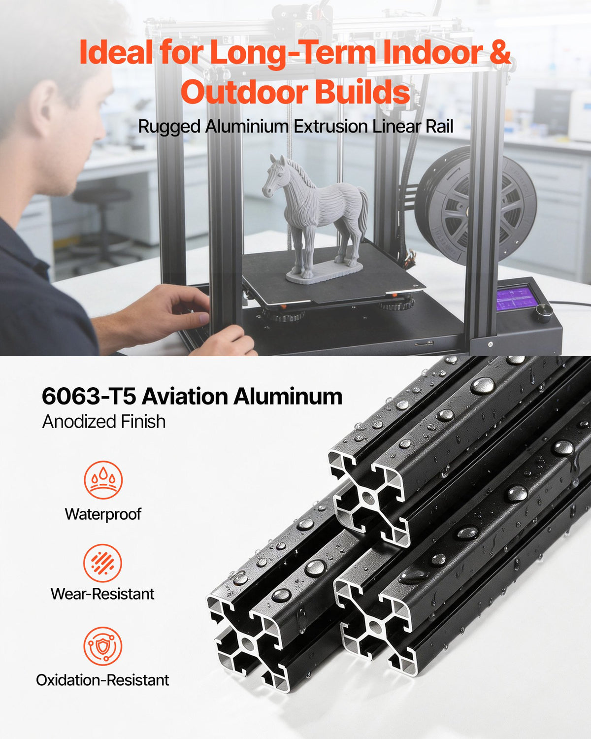 VEVOR 4PCS 4040 Aluminum Extrusion Profile, 78.74 Inch 2000 mm, T Slot European Standard Anodized Linear Rail, High-Strength Extruded Aluminum Rail, for 3D Printer Parts and CNC DIY Workbench, Black