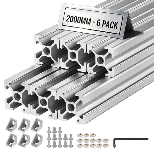 VEVOR 6PCS 2020 Aluminum Extrusion Profile, 78.74 Inch 2000 mm, T Slot European Standard Anodized Linear Rail, High-Strength Extruded Aluminum Rail, for 3D Printer Parts and CNC DIY Workbench, Silver