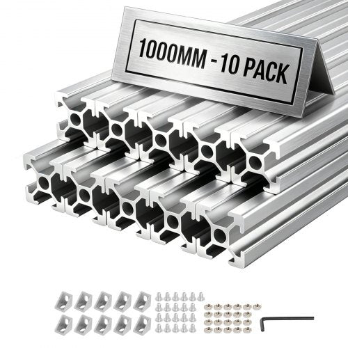 VEVOR 10PCS 2020 Aluminum Extrusion Profile, 39.37 Inch 1000 mm, T Slot European Standard Anodized Linear Rail, High-Strength Extruded Aluminum Rail, for 3D Printer Parts and CNC DIY Workbench, Silver