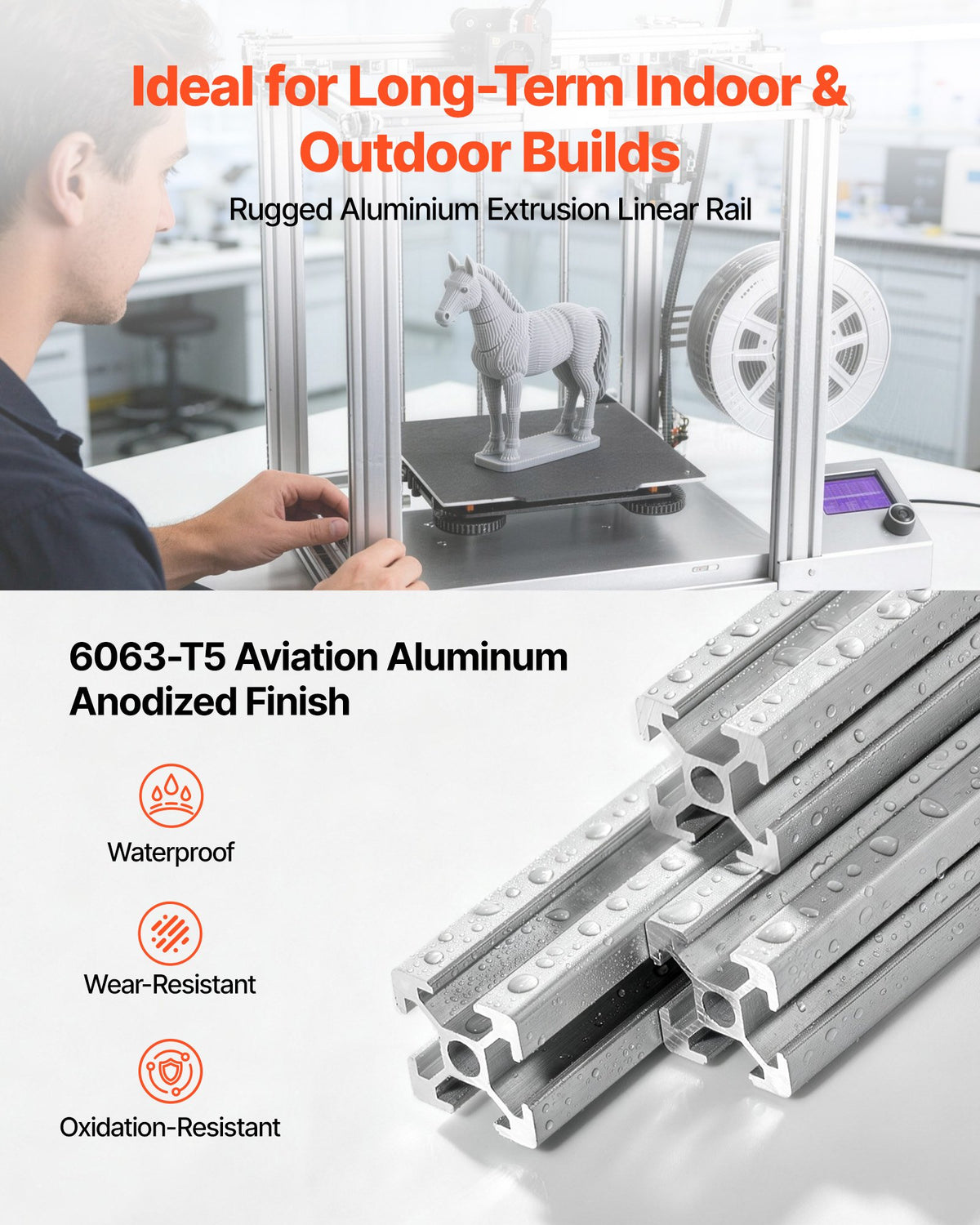VEVOR 10PCS 2020 Aluminum Extrusion Profile, 39.37 Inch 1000 mm, T Slot European Standard Anodized Linear Rail, High-Strength Extruded Aluminum Rail, for 3D Printer Parts and CNC DIY Workbench, Silver