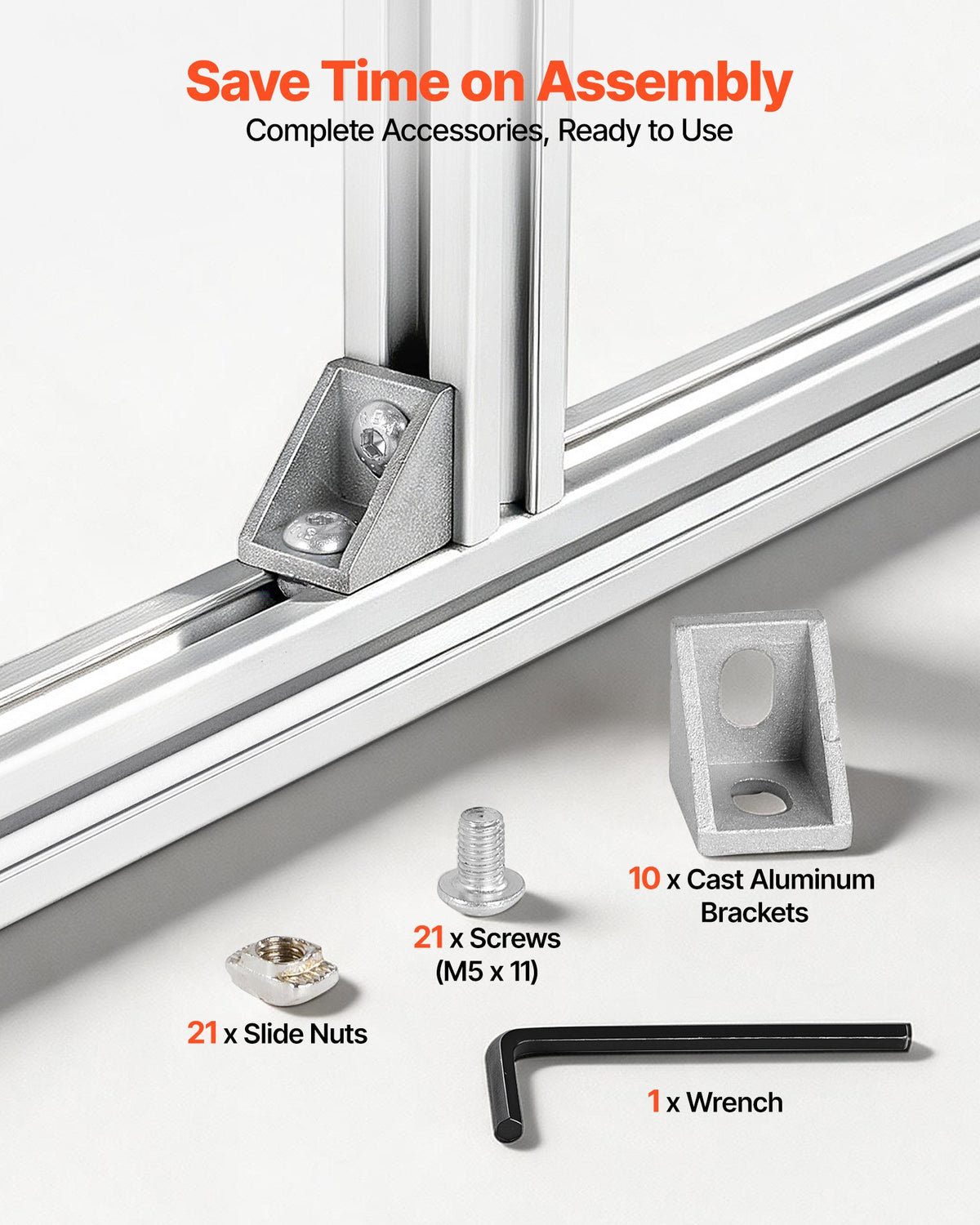 VEVOR 10PCS 2020 Aluminum Extrusion Profile, 39.37 Inch 1000 mm, T Slot European Standard Anodized Linear Rail, High-Strength Extruded Aluminum Rail, for 3D Printer Parts and CNC DIY Workbench, Silver