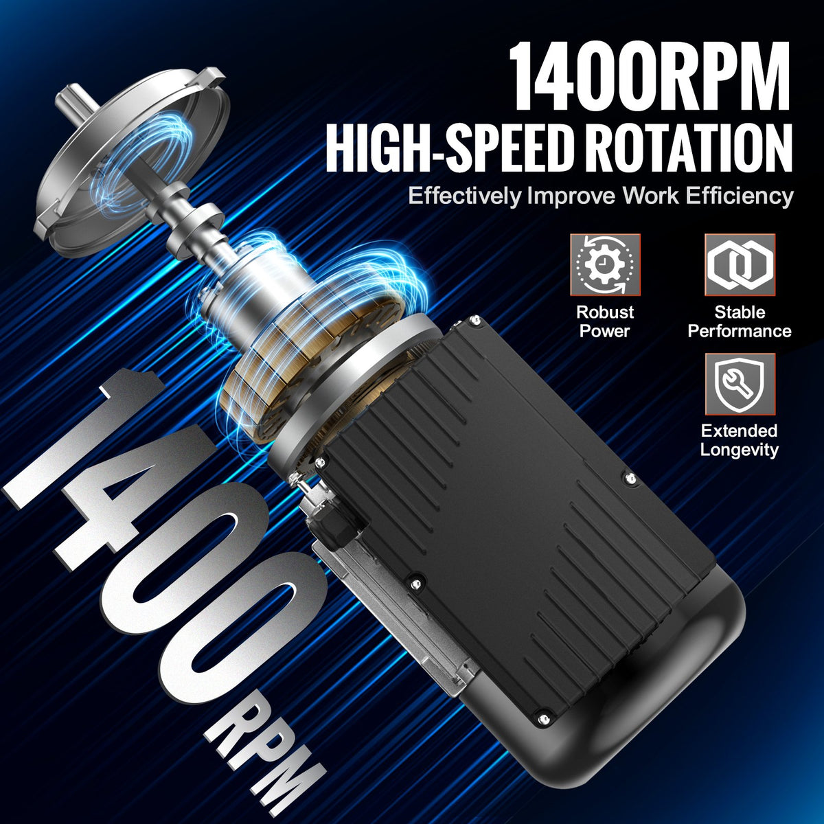 VEVOR 0.55KW Electric Motor 1400 rpm, AC 220~240V 4.5A, 80, B3 Frame, Air Compressor Motor Single Phase, 19mm Keyed Shaft, CW/CCW Rotation for Agricultural Machinery and General Equipment