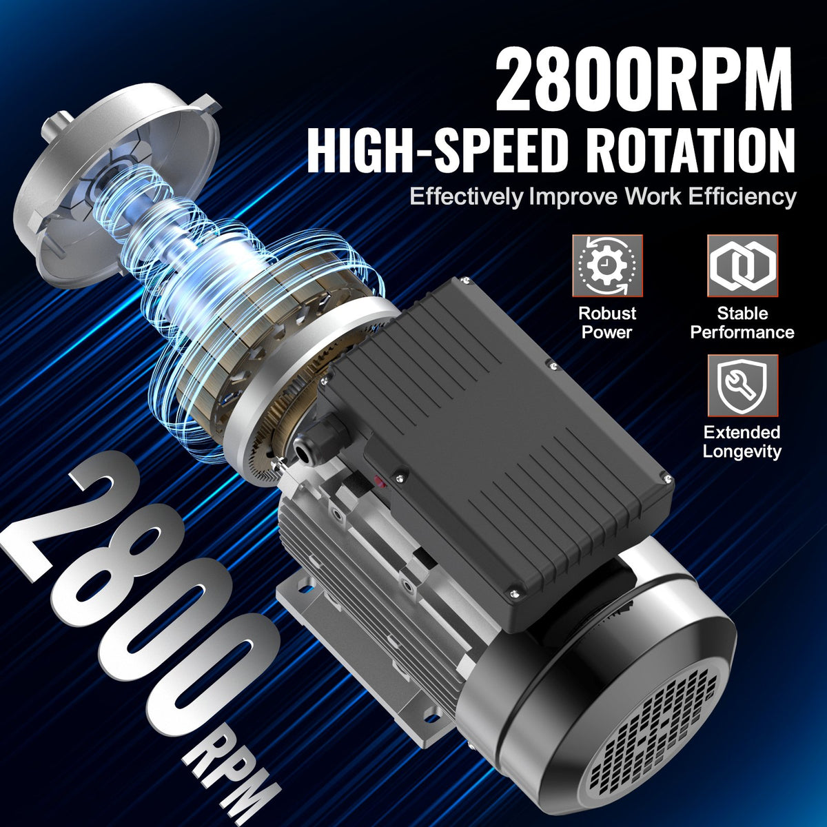 VEVOR 1.1KW Electric Motor 2800 rpm, AC 220~240V 7.1A, 90S, B34 Frame, Air Compressor Motor Single Phase, 24mm Keyed Shaft, CW/CCW Rotation for Agricultural Machinery and General Equipment