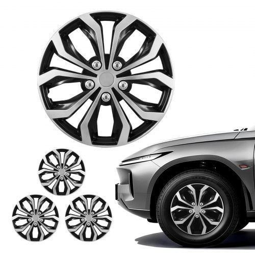 VEVOR Hubcaps Wheel Covers, 16 Inch Set of 4 Wheel Rim Cover Hubcaps OEM Replacement, R16 Size Snap On Car Hub Caps, Universal 10-Spoke ABS Tire Rim Caps for Hyundai Chevrolet Ford Honda, Silver/Black