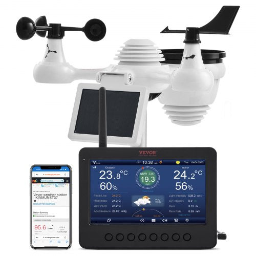 VEVOR 7-in-1 Wi-Fi Weather Station 186mm (7 in) TFT Display Wireless Outdoor Sensor