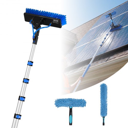 VEVOR Solar Panel Cleaning Kit, 7.885 m, Water Fed Pole Kit with Cleaning Brush, Soap Dispenser, Extendable Aluminum Telescopic Pole, 180° Rotatable Brush Head, for Roof Mounted Solar Panels, Windows