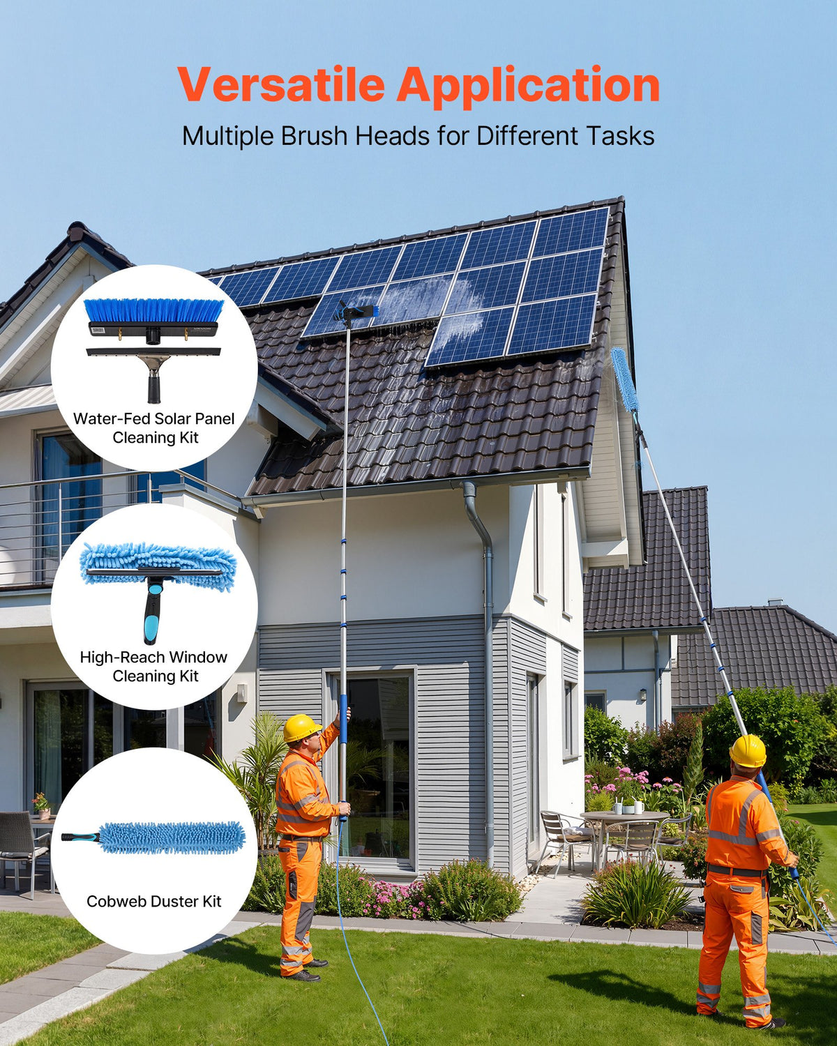 VEVOR Solar Panel Cleaning Kit, 7.885 m, Water Fed Pole Kit with Cleaning Brush, Soap Dispenser, Extendable Aluminum Telescopic Pole, 180° Rotatable Brush Head, for Roof Mounted Solar Panels, Windows