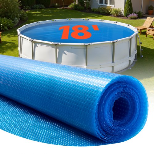 VEVOR Solar Pool Cover, 18 ft Round Pool Bubble Cover, 16 Mil Pools Solar Blanket with Bubble & PE Material, Daytime Heat Absorption, Nighttime Heat Retention, Heat Retaining Solars Covers, Blue