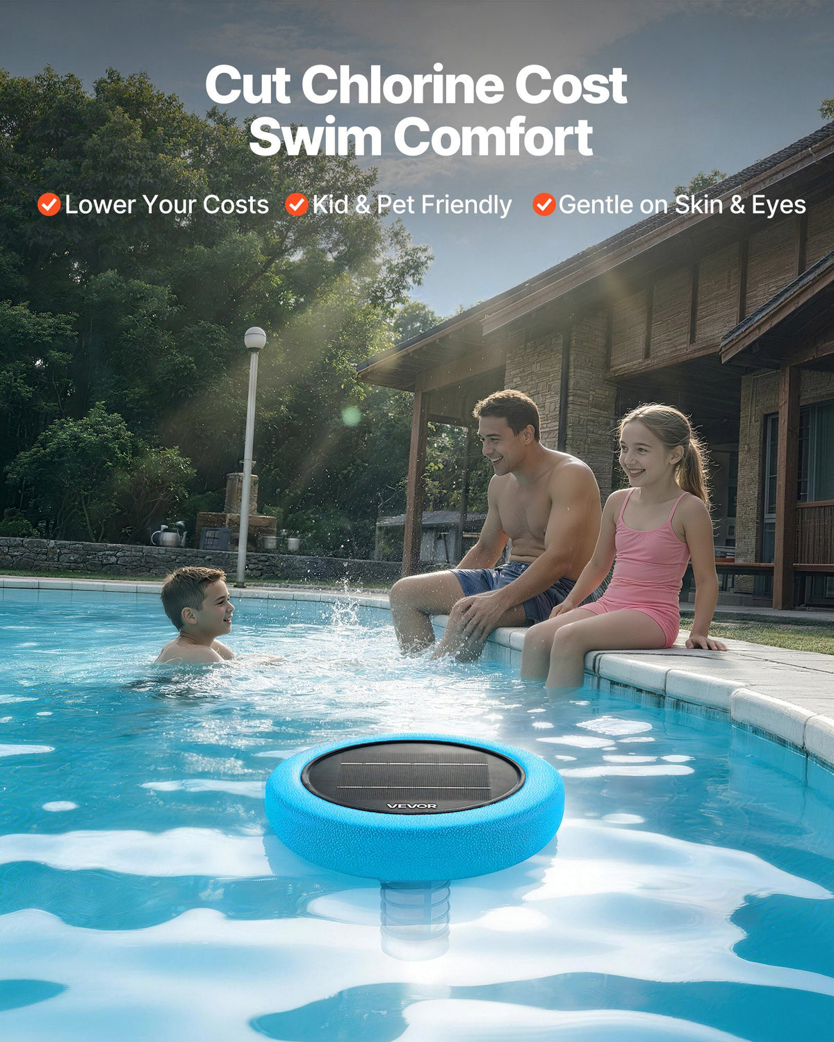 VEVOR Solar Pool Ionizer, Round Copper Pool Ionizer Up to 170343 L, Floating Automatic Water Cleaner and Purifier, Chlorine Free Water, with Copper Anode, Spring, Brush and Filter for Pools & Spas