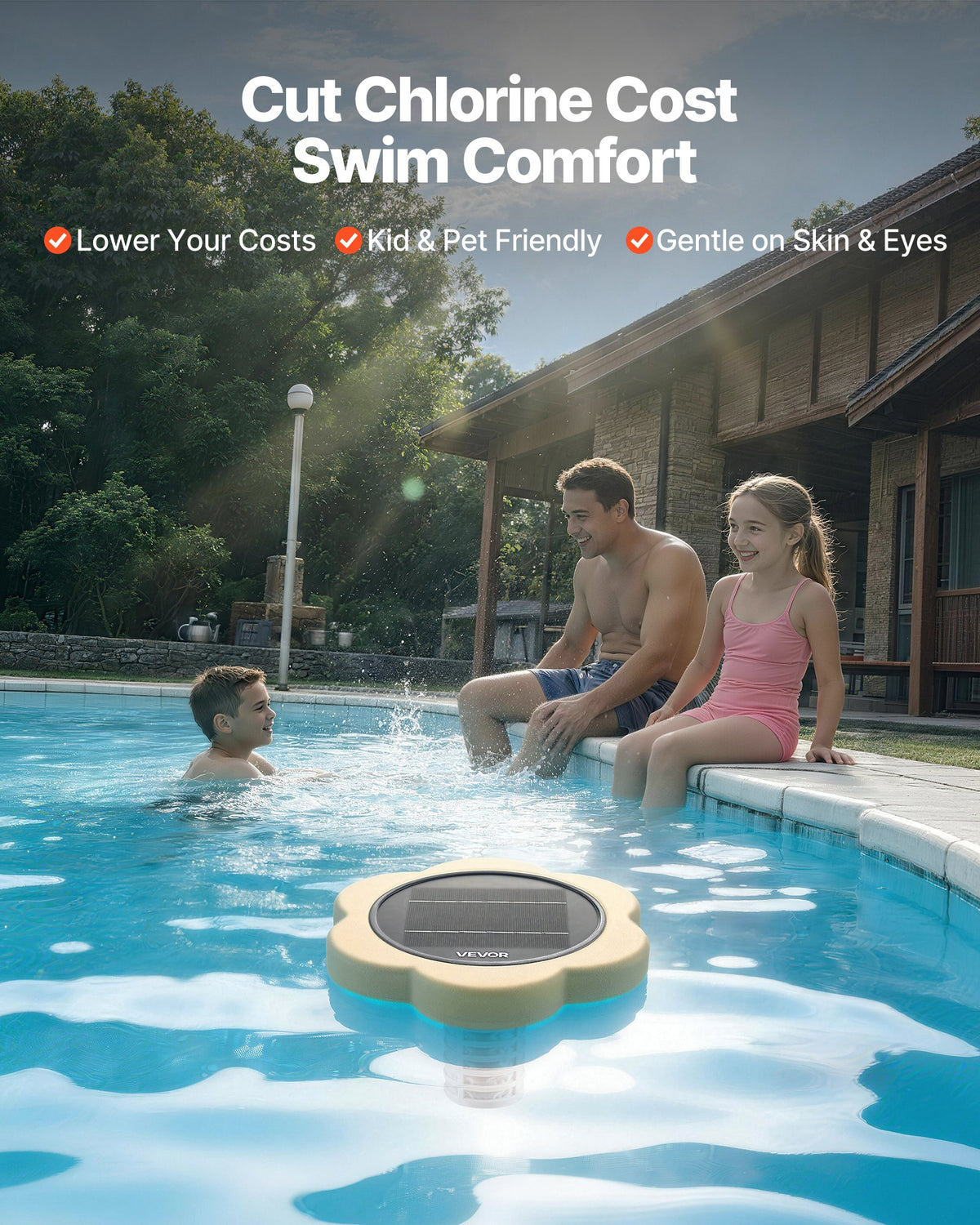 VEVOR Solar Pool Ionizer, Petal Copper Pool Ionizer Up to 170343 L, Floating Automatic Water Cleaner and Purifier, Chlorine Free Water, with Copper Anode, Spring, Brush and Filter for Pools & Spas