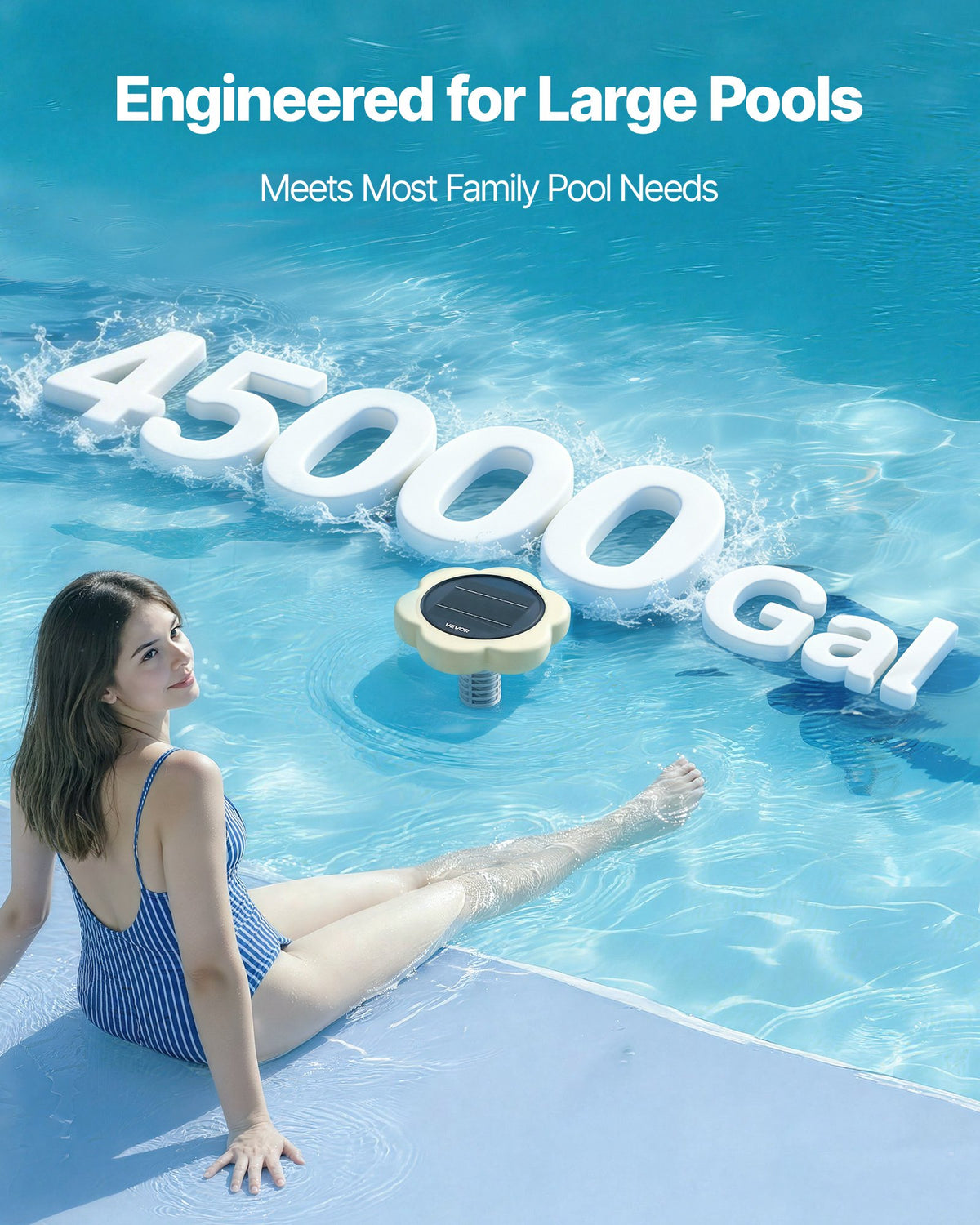 VEVOR Solar Pool Ionizer, Petal Copper Pool Ionizer Up to 170343 L, Floating Automatic Water Cleaner and Purifier, Chlorine Free Water, with Copper Anode, Spring, Brush and Filter for Pools & Spas