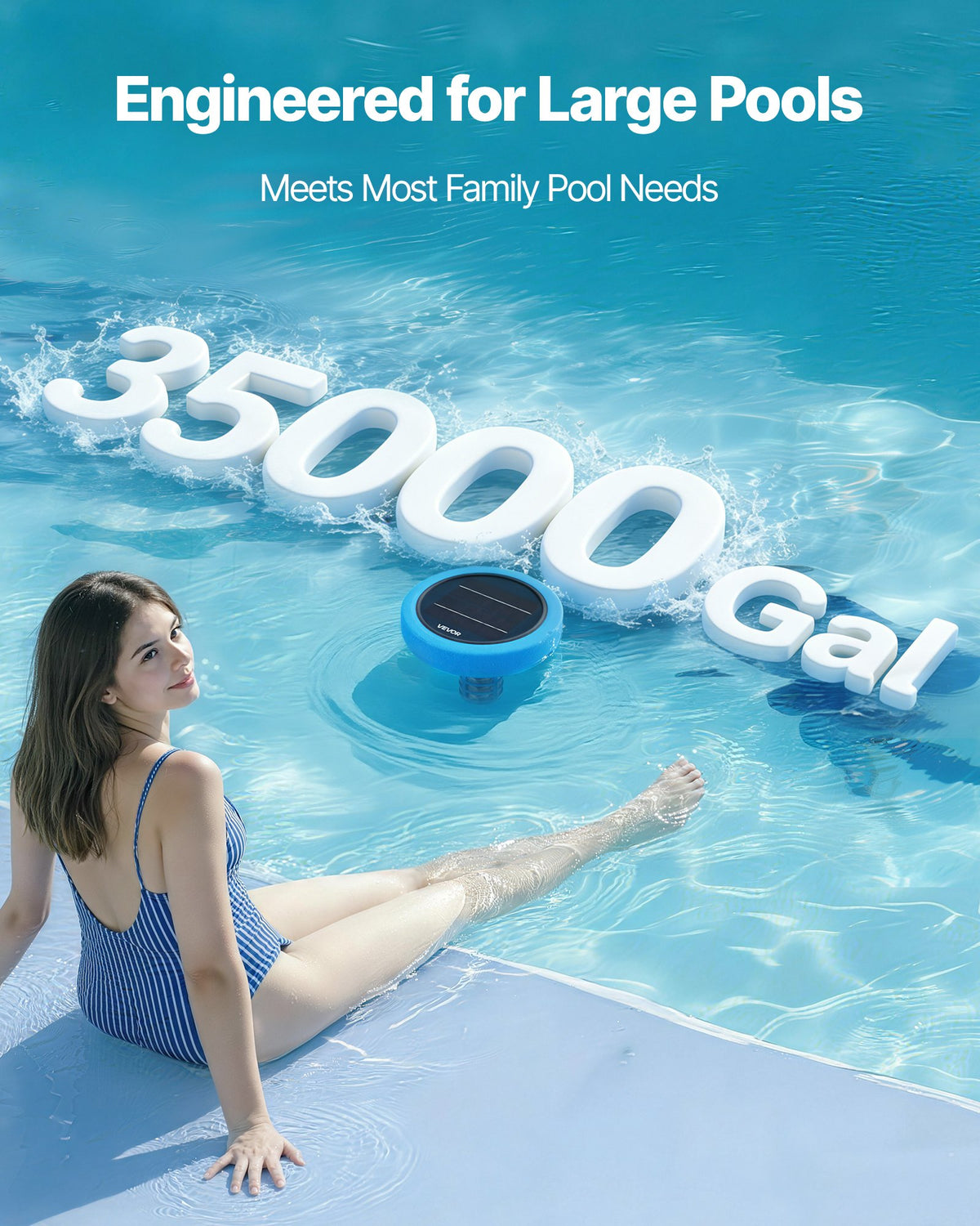 VEVOR Solar Pool Ionizer, Round Copper Pool Ionizer Up to 132489 L, Floating Automatic Water Cleaner and Purifier, Chlorine Free Water, with Copper Anode, Spring, Brush and Filter for Pools & Spas