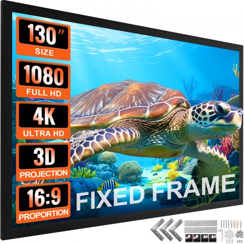 VEVOR 130Inch Projection Screen 16:9 4K HDTV Movie Screen Fixed Frame 3D Projector Screen for 4K HDTV Movie Theater Outdoor Use(130inch)