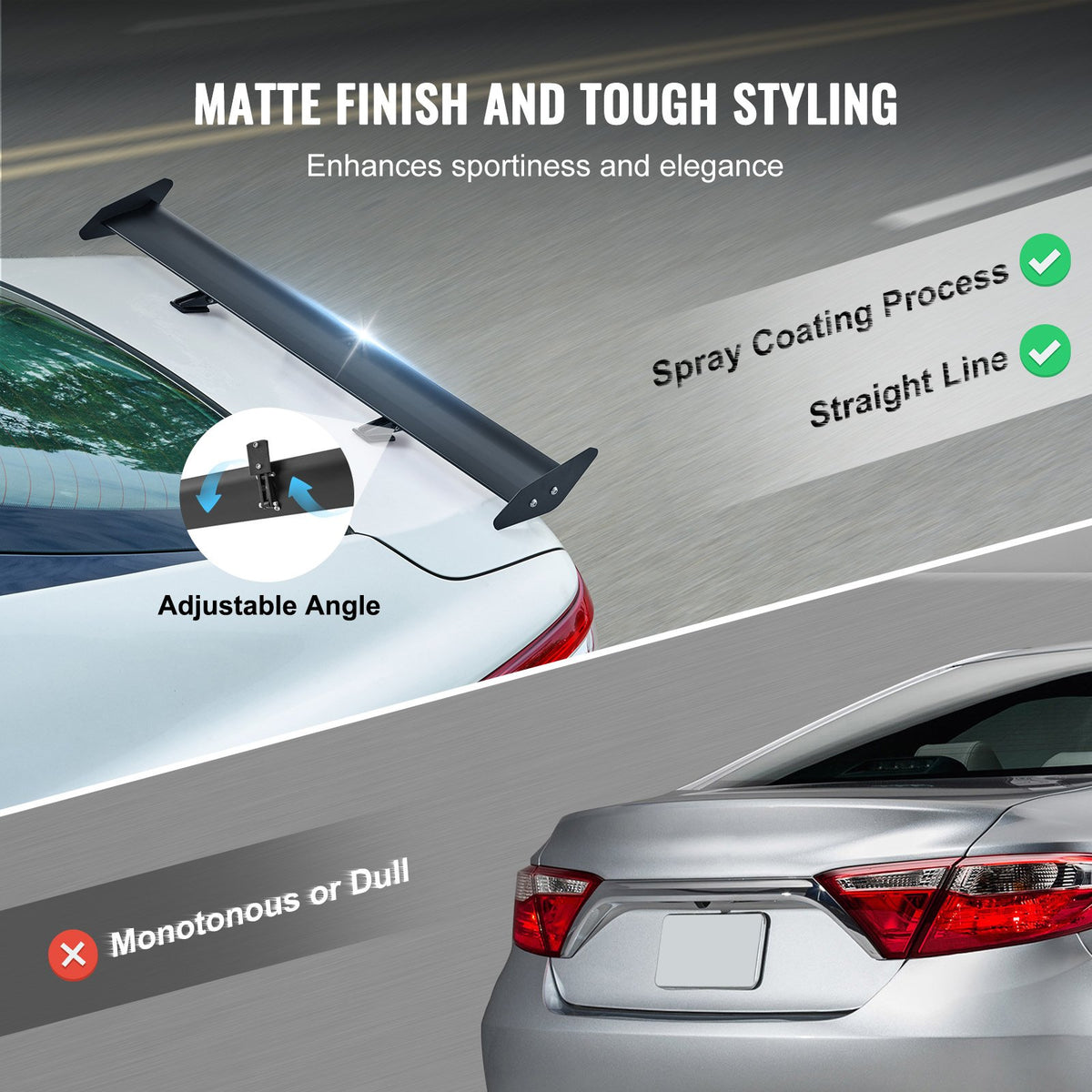 VEVOR GT Wing Car Spoiler, 43.3 inch Universal Spoiler with Single Deck, Adjustable Lightweight Aluminum, Car Rear Spoiler Wing, Racing Spoiler BGW/JDM Drift Black