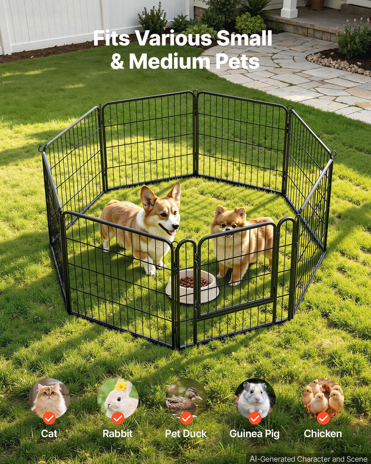 VEVOR Dog Playpen 61 cm 8 Panels Foldable Metal Exercise Pen Pet Fence, Indoor/Outdoor Heavy Duty Puppy Crate Kennel with Door for Dogs, Cats or Small Animals, Portable for RV Camping, Yard, Black