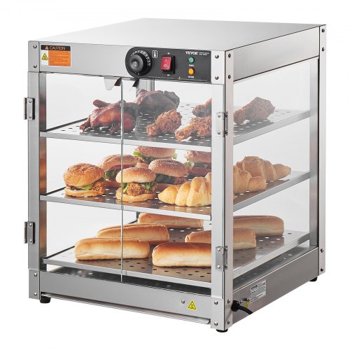 VEVOR 3-Tier Commercial Food Warmer Display, 800W Food Display Warmer with Light to Enhance Food Display, 30℃~85℃ Temperature Control, 90L Large Capacity for Hamburger, Pizza, Bread, Fried Chicken