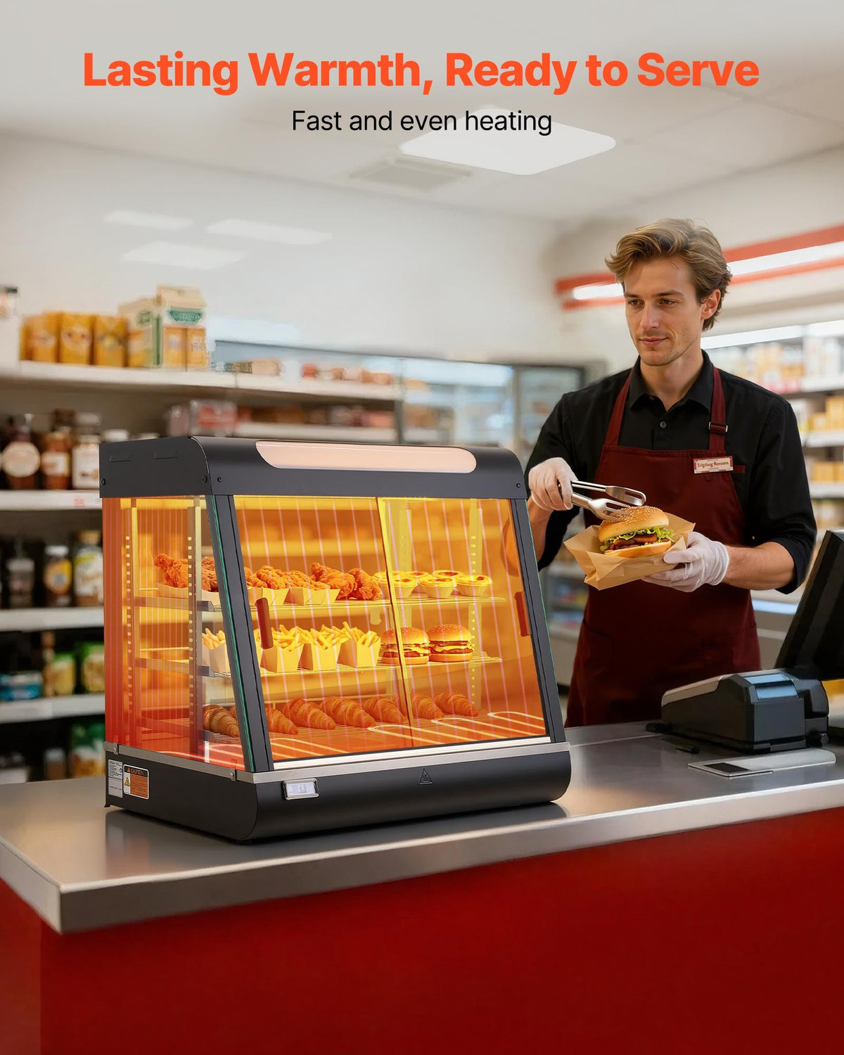 VEVOR 3-Tier Commercial Food Warmer Display, 1200W Food Display Warmer with LED Light, Top Storage and Adjustable Shelves, 30-85℃ Steam Heating, 106Qt/100L for Hamburger, Pizza, Bread, Fried Chicken