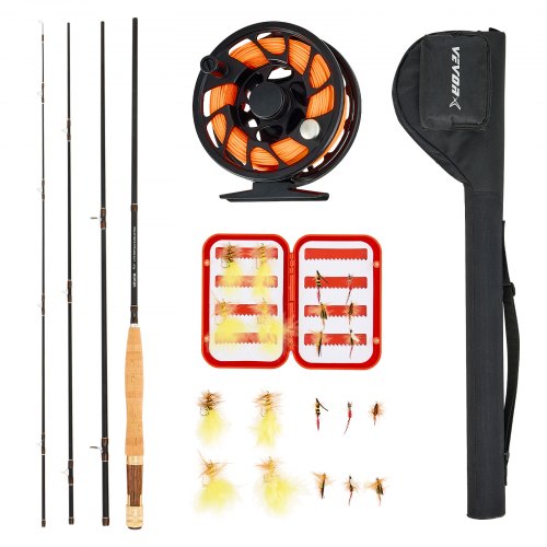 VEVOR Fly Fishing Combo Kit, IM7 Carbon Fly Fishing Rod and Reel Combo, Starter Fly Rod and Reel Outfit with Rod Bag, Tackle Box, 6 Short-Tail & 4 Long-Tail Fly Hooks, for Travel, Holiday Choice