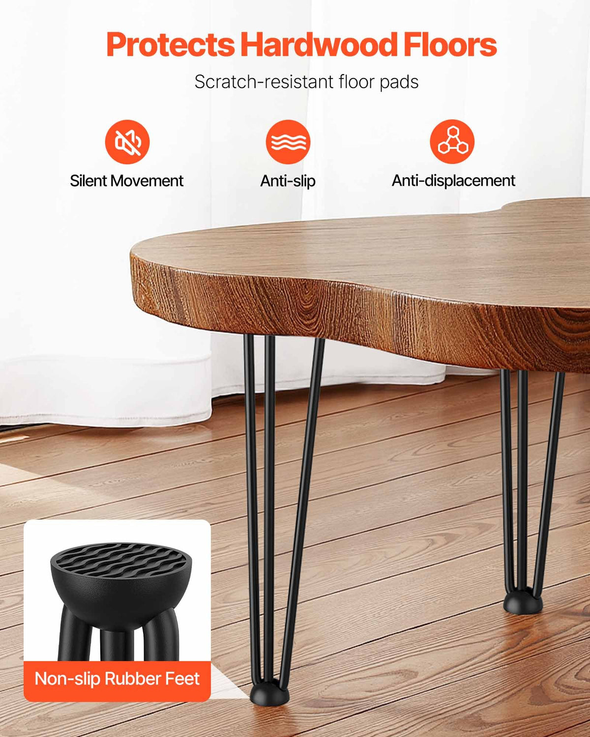 VEVOR Hairpin Table Legs 50.8 cm Black Set of 4 Desk Legs Each 99.8 kg Capacity Hairpin Desk Legs 3 Rods for Bench Desk Dining End Table Chairs Carbon Steel DIY Table Legs Heavy Duty Furniture Legs
