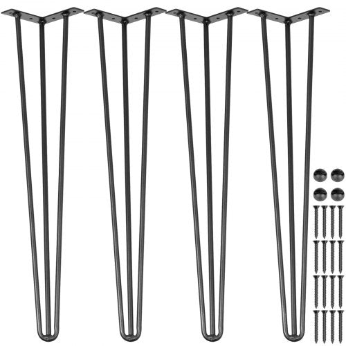 VEVOR Hairpin Table Legs 26 inch Black Set of 4 Desk Legs Each 220lbs Capacity Hairpin Desk Legs 3 Rods for Bench Desk Dining End Table Chairs Carbon Steel DIY Table Legs Heavy Duty Furniture Legs