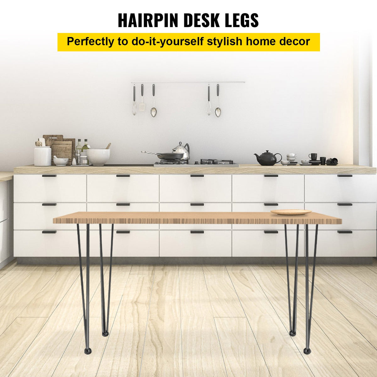 VEVOR Hairpin Table Legs 26 inch Black Set of 4 Desk Legs Each 220lbs Capacity Hairpin Desk Legs 3 Rods for Bench Desk Dining End Table Chairs Carbon Steel DIY Table Legs Heavy Duty Furniture Legs