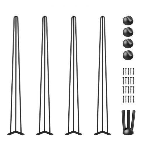 VEVOR Hairpin Table Legs 101.6 cm Black Set of 4 Desk Legs Each 99.8 kg Capacity Hairpin Desk Legs 3 Rods for Bench Desk Dining End Table Chairs Carbon Steel DIY Table Legs Heavy Duty Furniture Legs