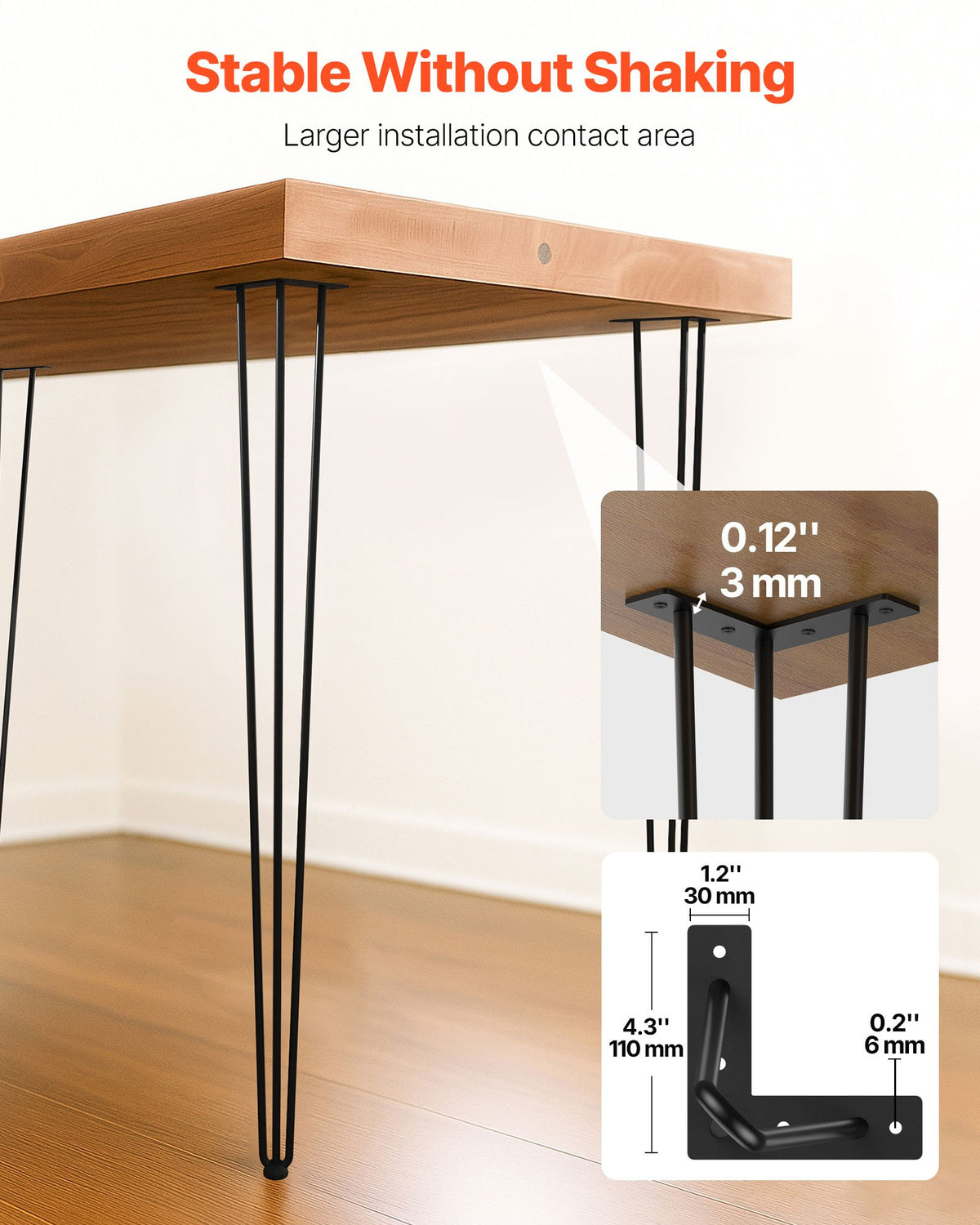 VEVOR Hairpin Table Legs 101.6 cm Black Set of 4 Desk Legs Each 99.8 kg Capacity Hairpin Desk Legs 3 Rods for Bench Desk Dining End Table Chairs Carbon Steel DIY Table Legs Heavy Duty Furniture Legs
