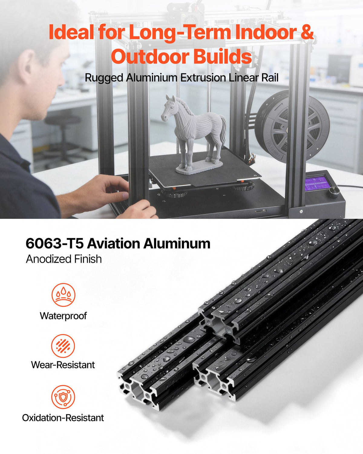 VEVOR 5PCS 2040 Aluminum Extrusion Profile, 78.74 Inch 2000 mm, V Slot European Standard Anodized Linear Rail, High-Strength Extruded Aluminum Rail, for 3D Printer Parts and CNC DIY Workbench, Black