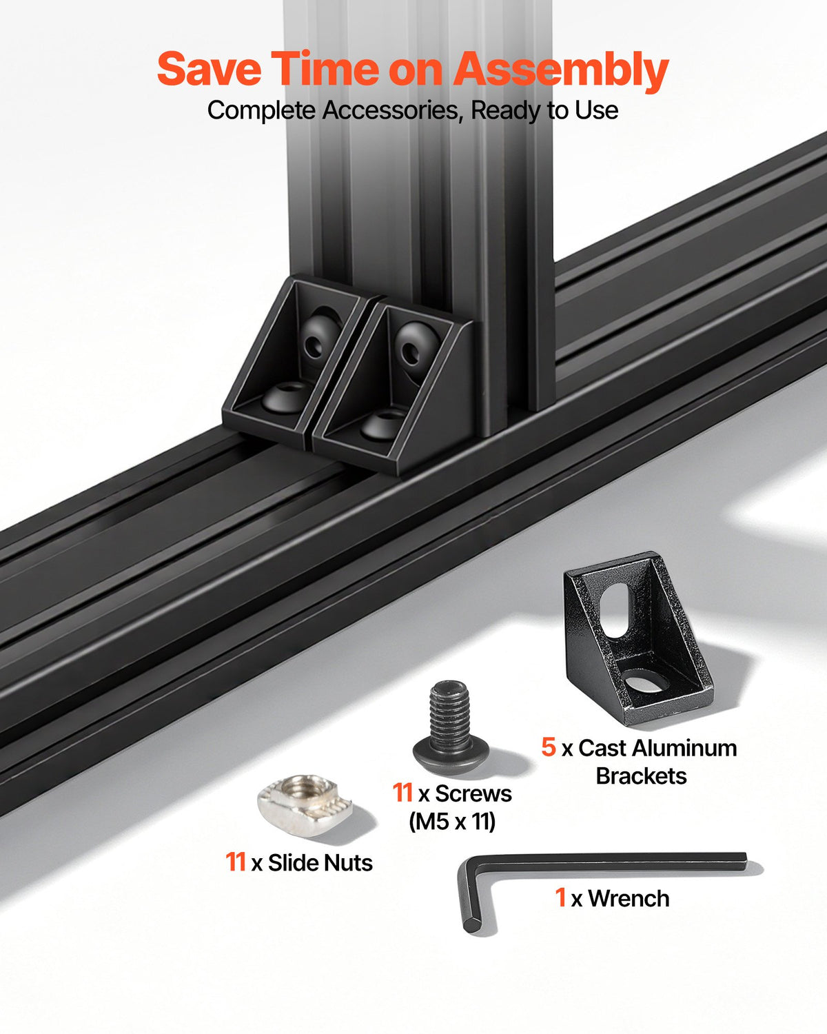 VEVOR 5PCS 2040 Aluminum Extrusion Profile, 78.74 Inch 2000 mm, V Slot European Standard Anodized Linear Rail, High-Strength Extruded Aluminum Rail, for 3D Printer Parts and CNC DIY Workbench, Black