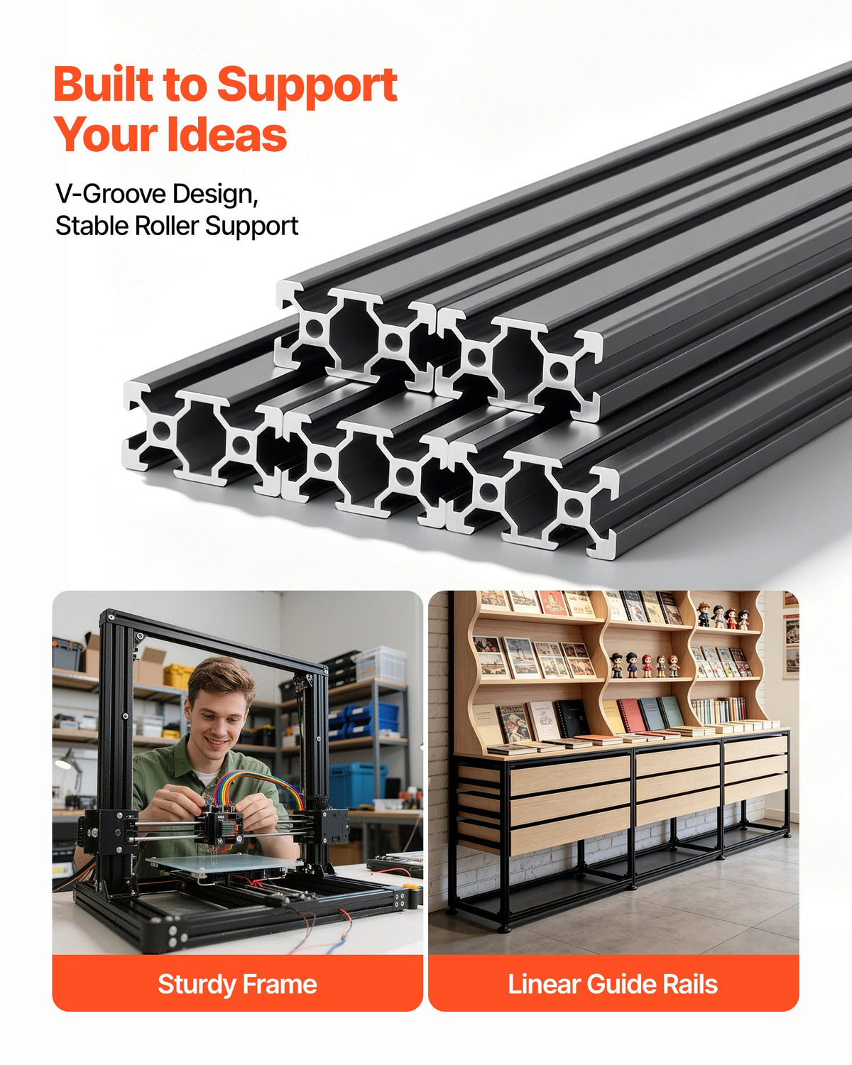 VEVOR 5PCS 2040 Aluminum Extrusion Profile, 78.74 Inch 2000 mm, V Slot European Standard Anodized Linear Rail, High-Strength Extruded Aluminum Rail, for 3D Printer Parts and CNC DIY Workbench, Black