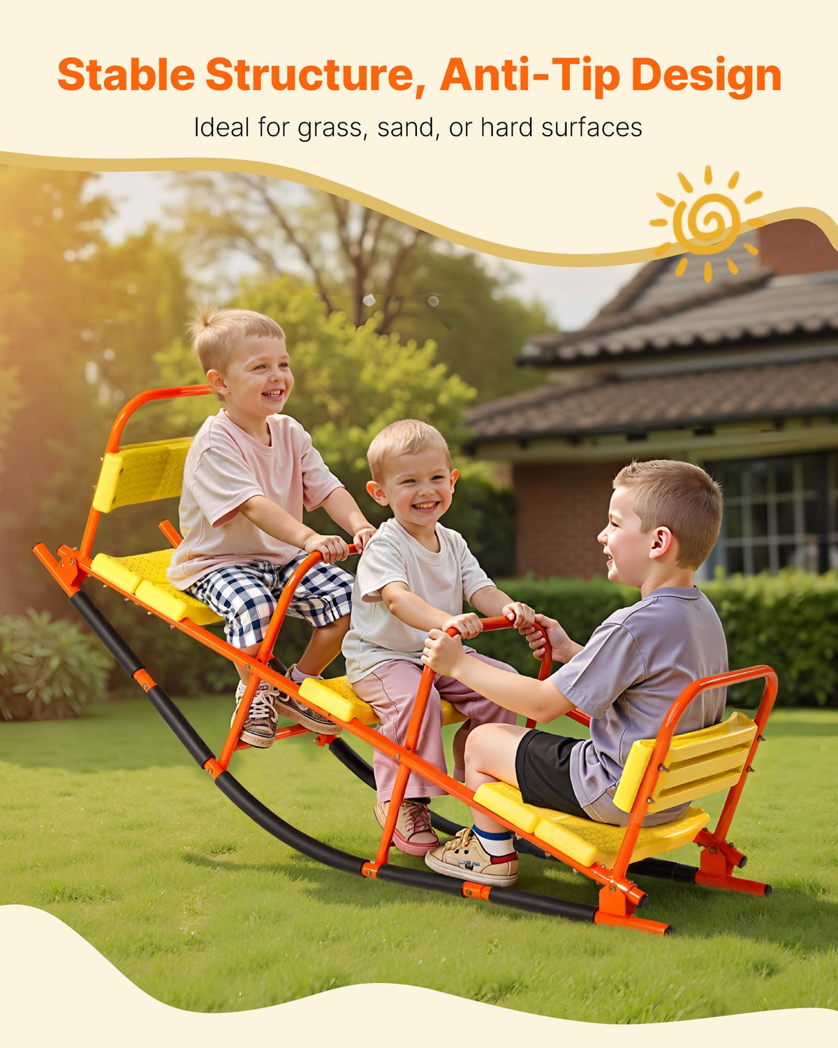 VEVOR Kids Seesaw, 90 kg Load Capacity, Metal Rocking Teeter Totter with Handles, Toddler Seesaw for Children Aged 3+, Kids Outdoor Playground Equipment for Lawn, Backyard, Playground, 2 Seats