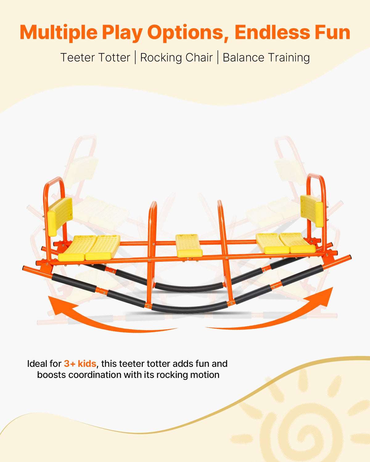 VEVOR Kids Seesaw, 90 kg Load Capacity, Metal Rocking Teeter Totter with Handles, Toddler Seesaw for Children Aged 3+, Kids Outdoor Playground Equipment for Lawn, Backyard, Playground, 2 Seats