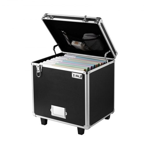 VEVOR Portable File Storage Box, 395 x 320 x 380 mm Internal Chest Size, Locking Mobile Business Case with Telescopic Handle, Hand pull File Case for Office Home, Offices, Hospitals, Banks