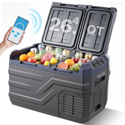 VEVOR Car Refrigerator, 12 Volt Car Refrigerator Fridge, 25 L Dual Zone Portable Freezer, -4℉-68℉ Adjustable Range, 12/24V DC and 100-240V AC Compressor Cooler for Outdoor, Camping, RV