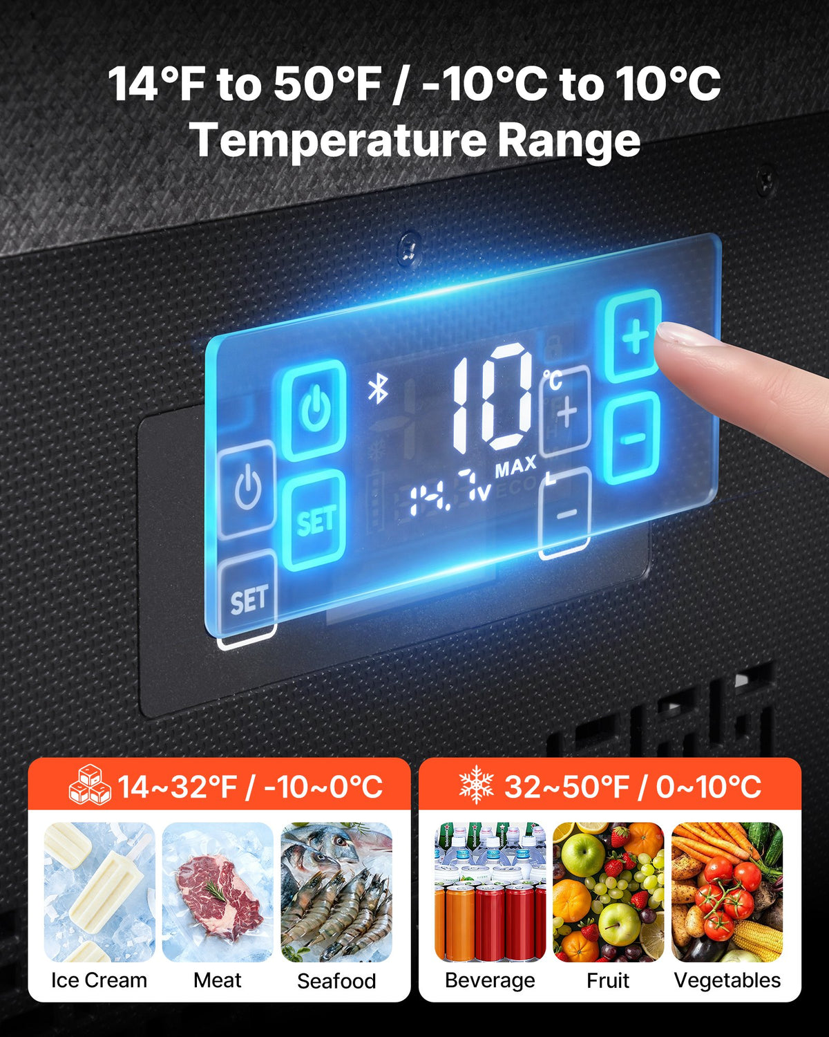 VEVOR 12 Volt Refrigerator, 42.3 QT/ 40L Car Fridge, Portable Ultra-Light EPP Freezer, APP Control Electric Compressor, 12V/24V DC, -10℃ to 10℃, for Truck Van RV SUV Boat Travel Camping