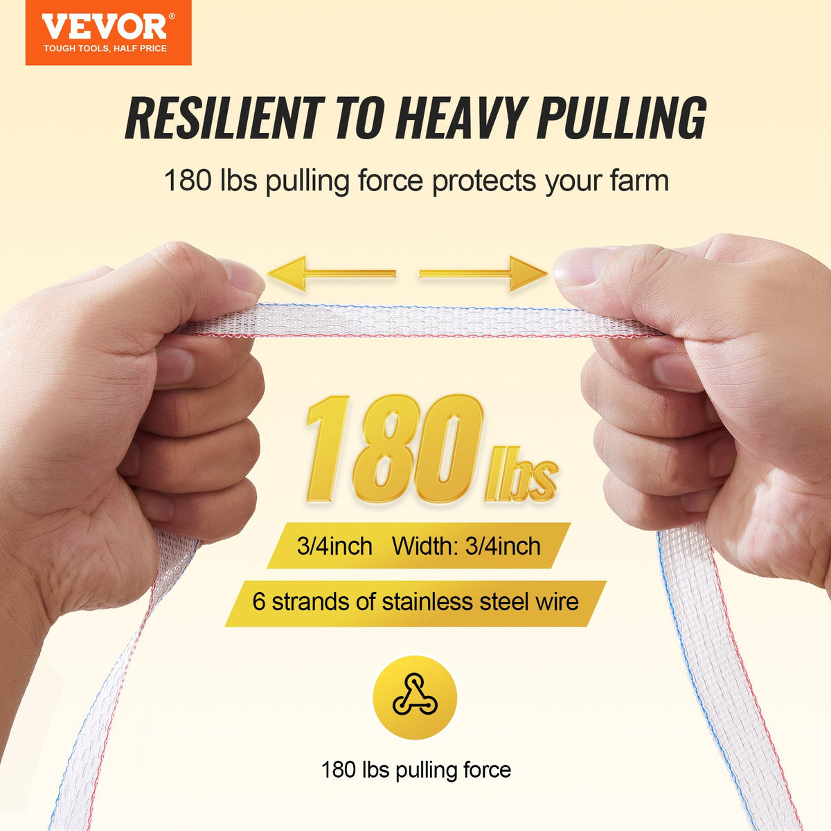 VEVOR Electric Fence Tape, 1640Ft 500M Polytape Fencing Hot Wire, 3/4" Width 6 Stainless Steel Strands for Reliable Conductivity, UV & Rust Resistance, Portable Polywire for Horse Cattle Livestock