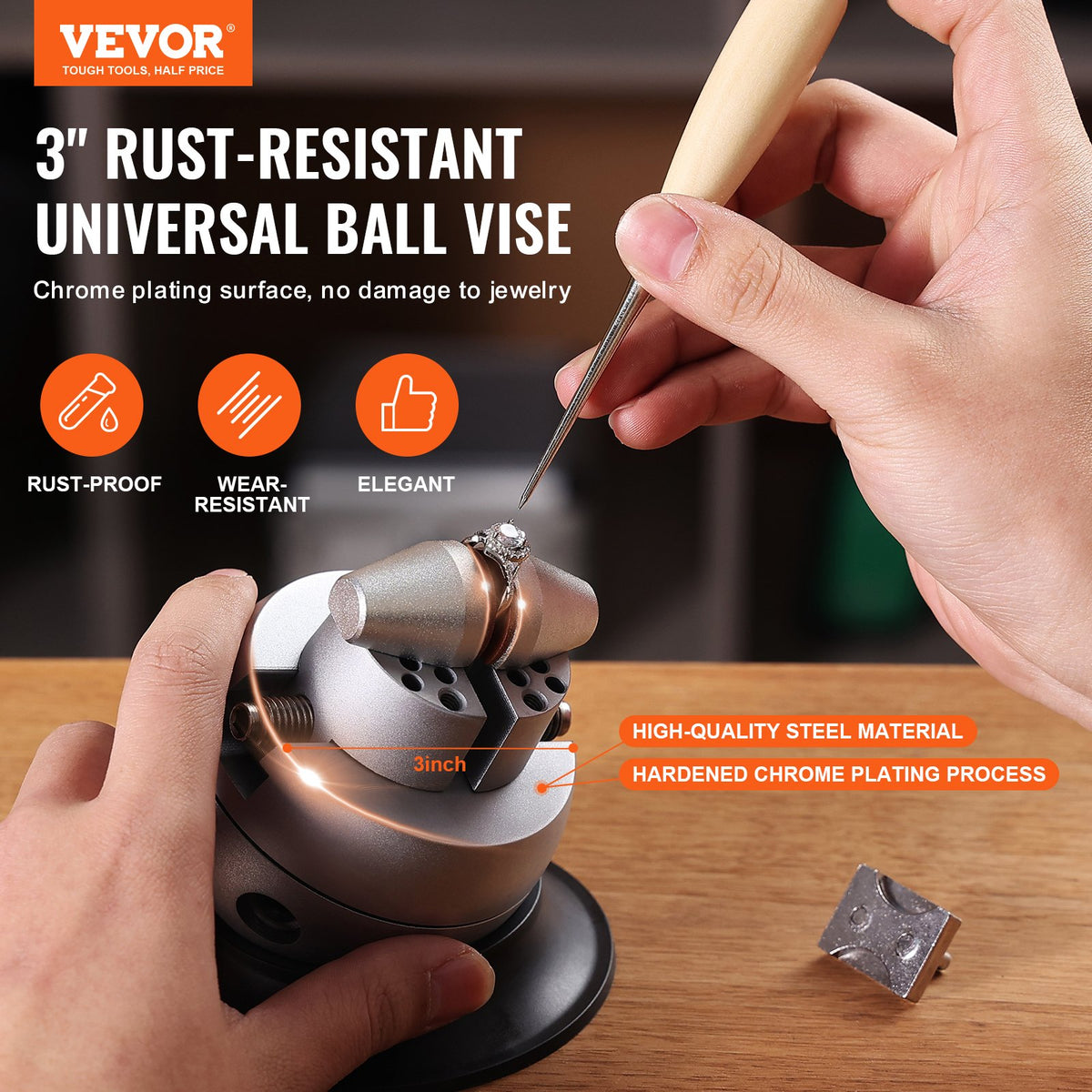 VEVOR Ball Vise, 7.6 cm Engraving Setting Tool, 360° Rotation Engraving Block Vise, 30 PCS Attachment Jewelry Engraving Block Tools Standard Block for Gemstone Inlay and Small-Scale Engraving