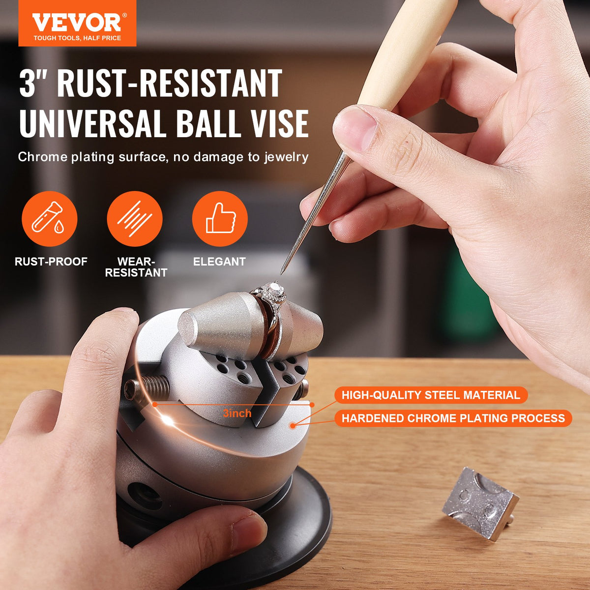 VEVOR Ball Vise, 7.6 cm Engraving Setting Tool, 360° Rotation Engraving Block Vise, 70 PCS Attachment Jewelry Engraving Block Tools Standard Block for Gemstone Inlay and Small-Scale Engraving