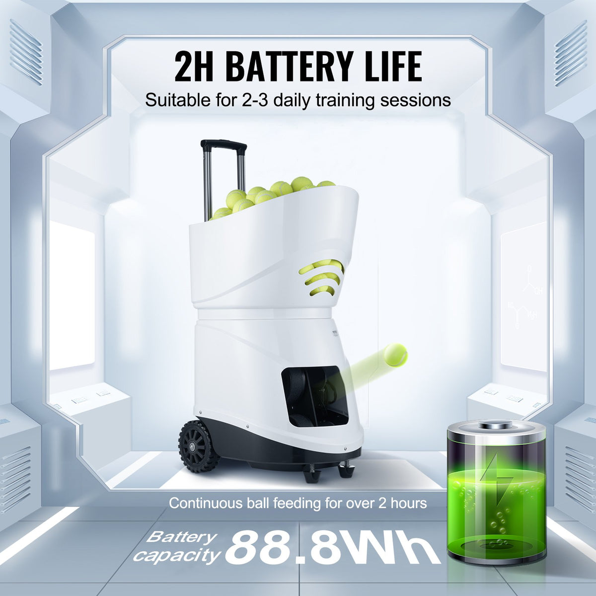 VEVOR Tennis Ball Machine, Automatic Portable Tennis Ball Launcher, 150 Balls Tennis Training Practice Thrower, 5 Motors Multi-Mode Drills, 2+ Hours Play, Rechargeable Battery, App Remote Control