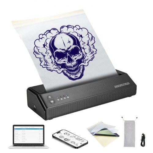 VEVOR Tattoo Transfer Stencil Printer, Wireless Bluetooth Tattoo Stencil Printer Machine with 10Pcs Transfer Paper and Cloth Bag, Portable Tattoo Printer for Android and iOS Phone, iPad and PC