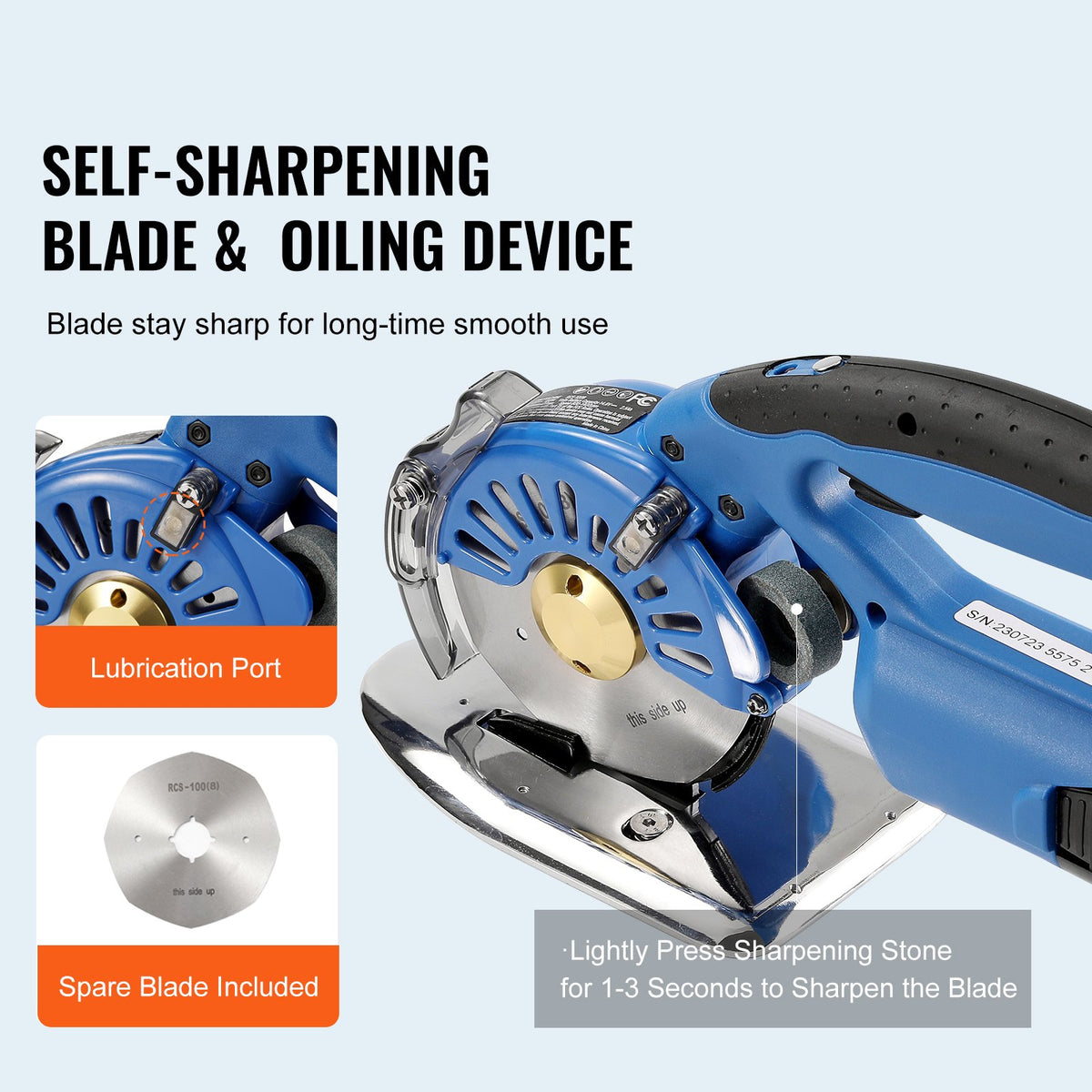 VEVOR Fabric Cutter, 5-Speed Cordless Electric Rotary Fabric Cutting Machine, 1.1" Cutting Thickness, Octagonal Knife, with Replacement Blade and Battery Charger, for Multi-Layer Cloth Fabric Leather