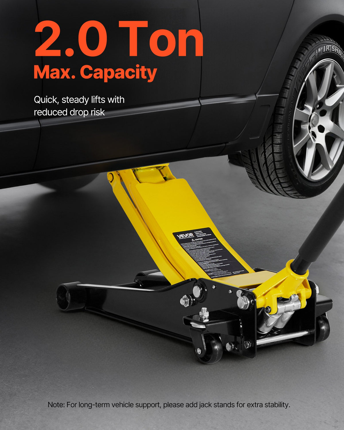 VEVOR Low Profile Floor Jack, Max 2 Ton Capacity, Steel Racing Floor Jack with Dual Pistons Quick Lift Pump, Heavy-Duty Hydraulic Trolley Car Lift for Sports Cars and Sedans, Lifting Range 75-505 mm