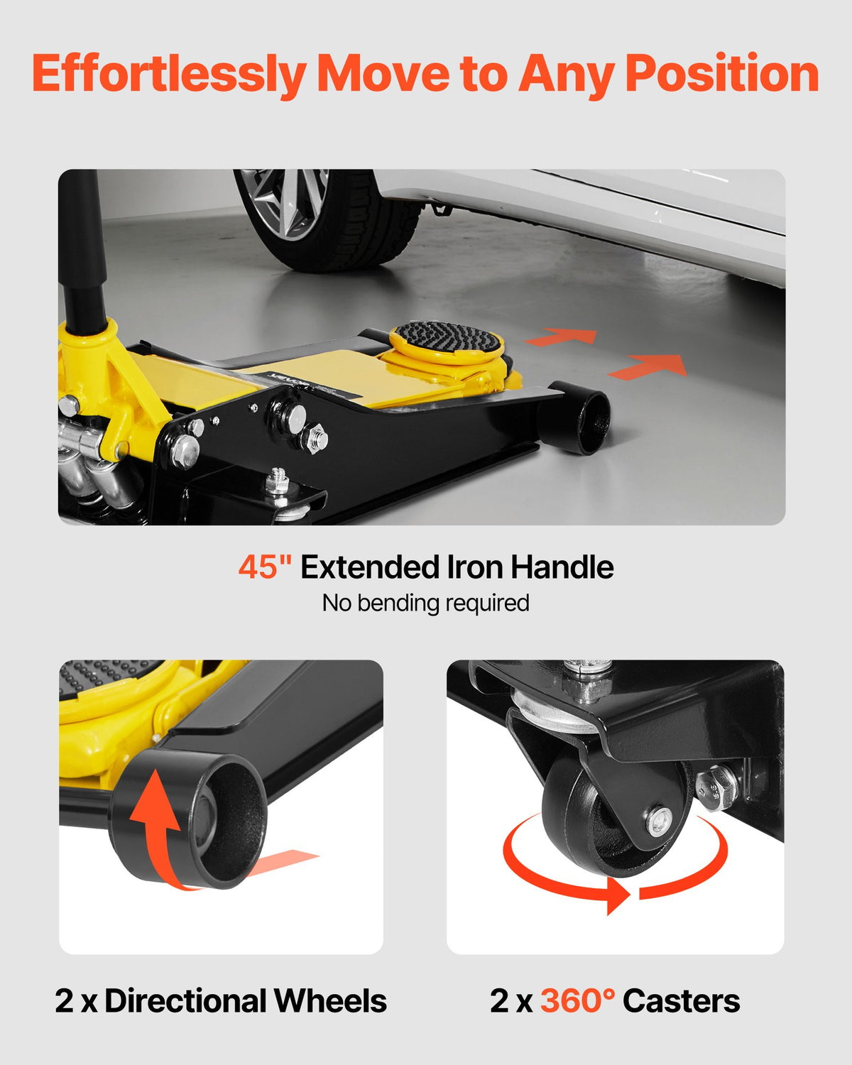 VEVOR Low Profile Floor Jack, Max 2 Ton Capacity, Steel Racing Floor Jack with Dual Pistons Quick Lift Pump, Heavy-Duty Hydraulic Trolley Car Lift for Sports Cars and Sedans, Lifting Range 75-505 mm