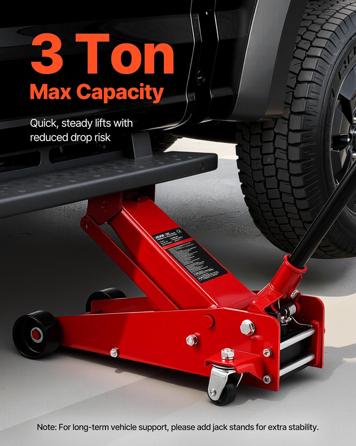 VEVOR Low Profile Floor Jack, 3 Ton Capacity, Steel Racing Floor Jack with Single Piston Quick Lift Pump, Hydraulic Trolley Car Lift for Sports Cars, Sedans, SUVs, Pickups, Lifting Range 130-500 mm