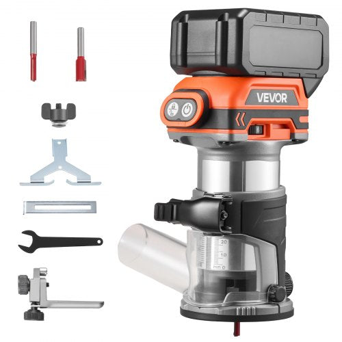 VEVOR Cordless Wood Router, Brushless Motor, Compact Variable Speed Palm Router with Fixed Base, Dust Hood, Edge Trimmer Tool for Woodworking, Compatible with Makita Batteries (Battery Not Included)