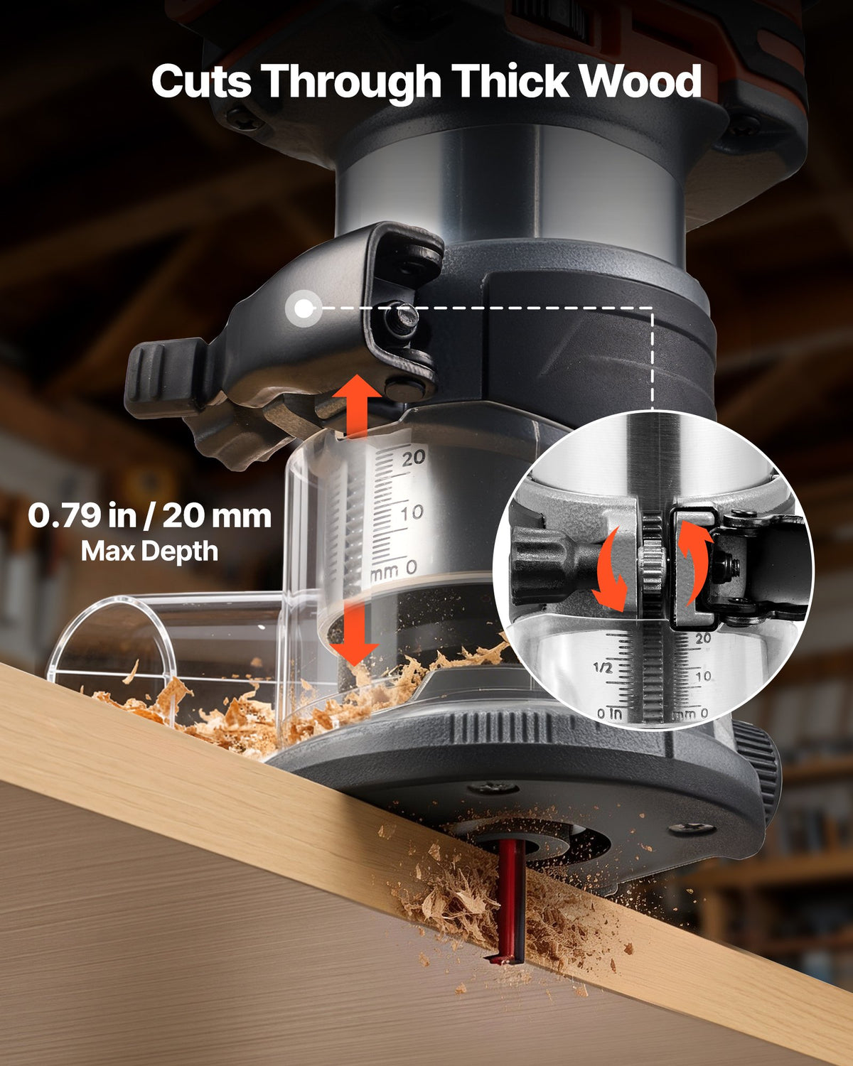 VEVOR Cordless Wood Router, Brushless Motor, Compact Variable Speed Palm Router with Fixed Base, Dust Hood, Edge Trimmer Tool for Woodworking, Compatible with Makita Batteries (Battery Not Included)
