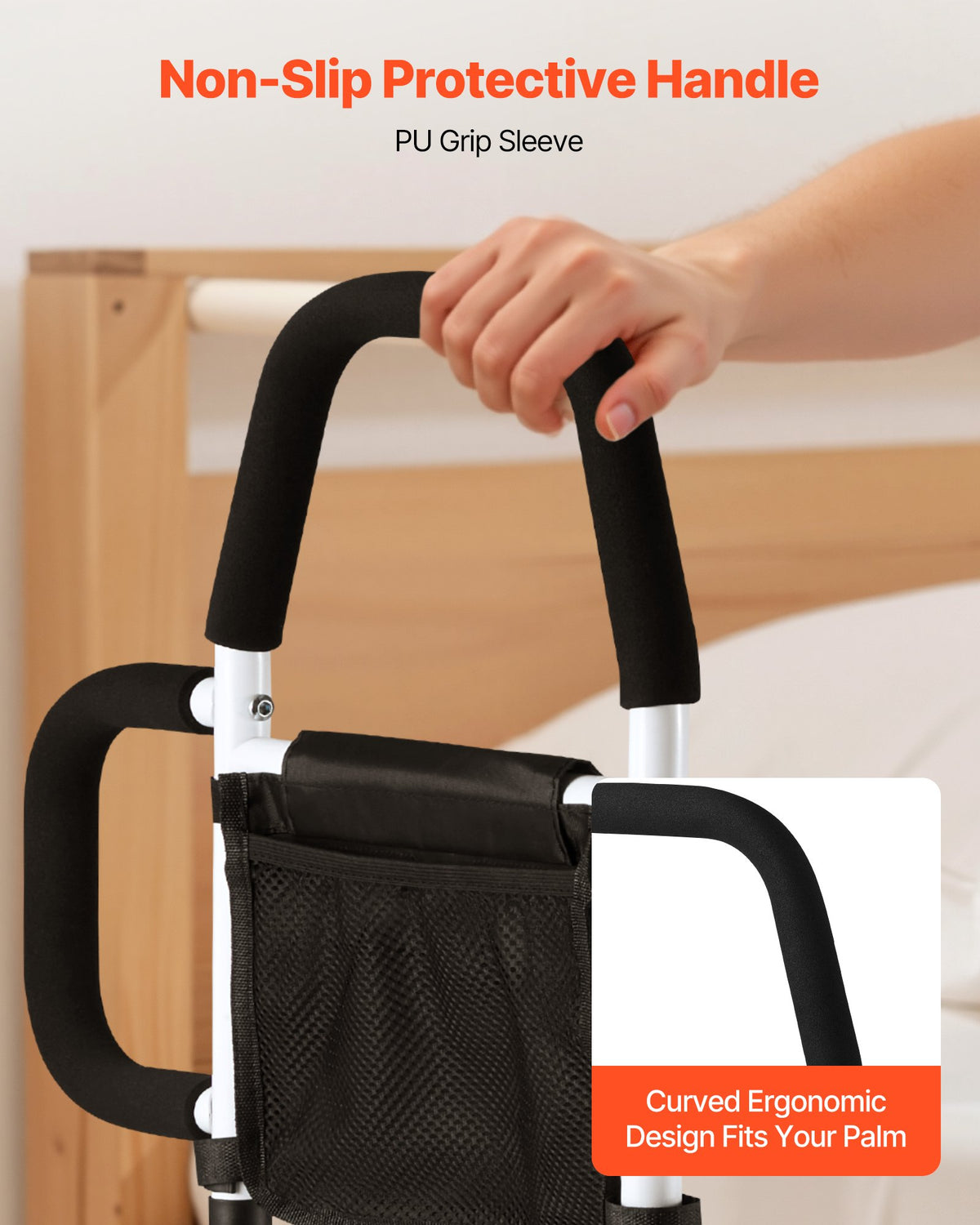 VEVOR Bed Rail for Elderly, Bedside Assist Rails with Side Handle and PU Handrail, Adjustable Height Carbon Steel Pipe Bedside Cane, Bed Bars for Seniors & Patients, Fits King, Queen, Full, Twin