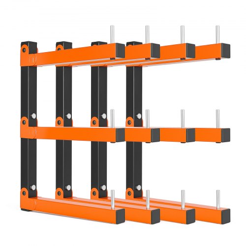 VEVOR Lumber Rack, 3-Tier 4-Pack 50 kg per Tier, Foldable Wood Storage, Wall-mounted for Garages, Workshops, Warehouse, Basement, Heavy-Duty Cantilever Arms, Locking Pins, Steel, Orange & Black