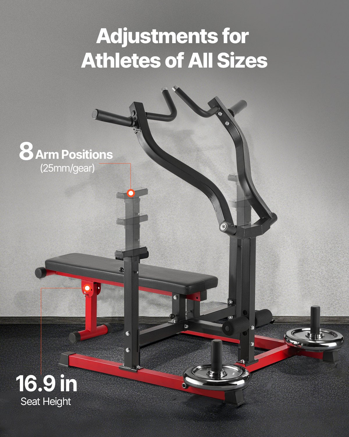 VEVOR Chest Press Machine, 450 LBS Bench Press Set, Adjustable Flat Incline Bench with Independent Converging Arms, Upper Chest Equipment, Fitness Home Gym Equipment for Chest, AB Workouts, Shoulder