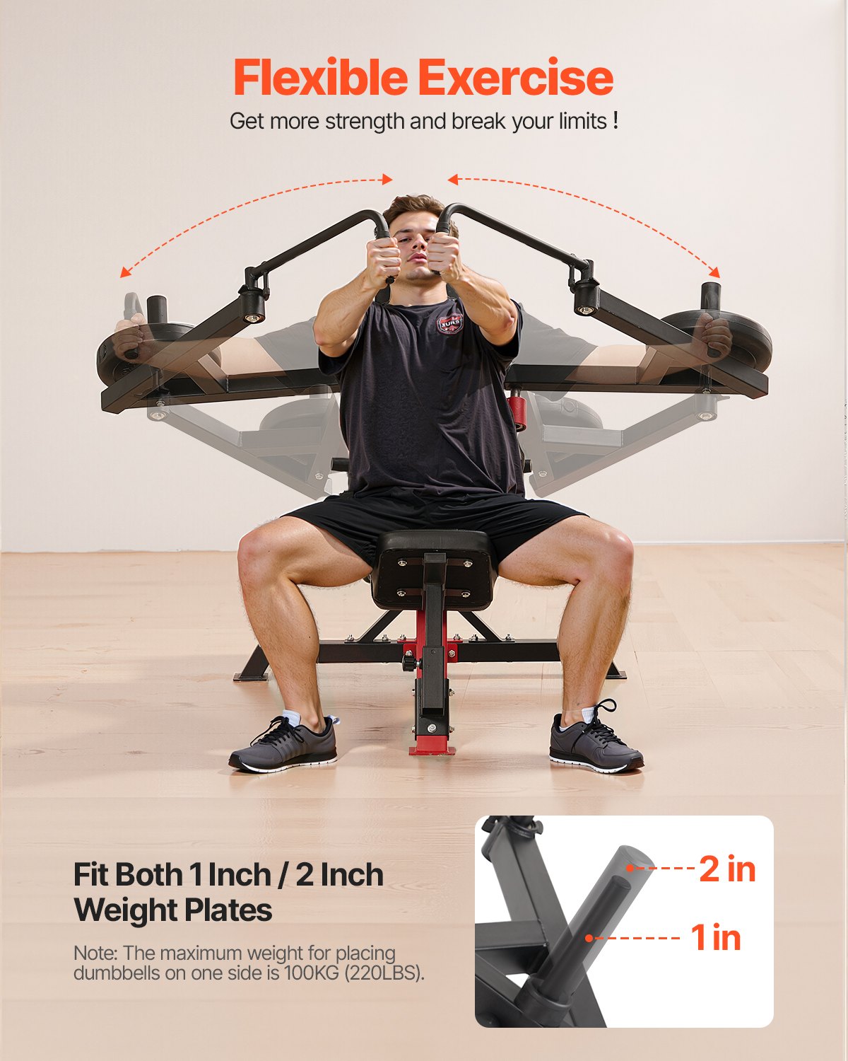VEVOR Incline Chest Fly and Rear Delt Fly Machine, 450 LBS Chest Machine, Adjustable Fitness Chest Bench Set, Home Gym Equipment for Upper Body Strength Training Machine
